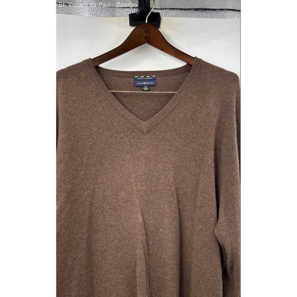 Club Room Cashmere V-Neck Sweater Men's XL Brown Business